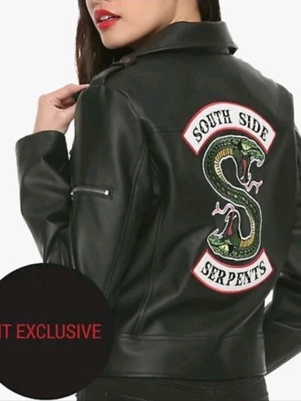 Riverdale X Hot Topic Faux Leather Moto Jacket Sz L Black Cropped Zip Front NWT